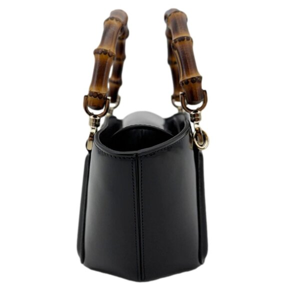 Gucci Bamboo Top Handle Mini Leather Tote Bag Black 805832 - Picture 6 of 16